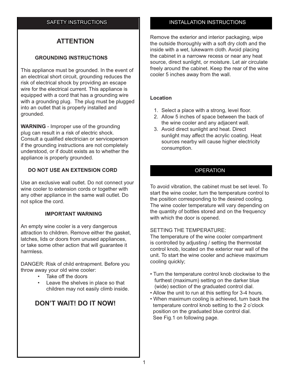 Attention, Don’t wait! do it now | Danby DWC172BLPDB User Manual | Page 2 / 17