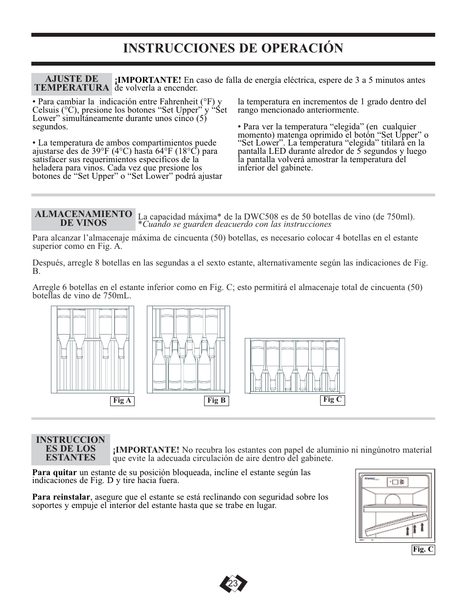 Instrucciones de operación | Danby DWC508BLS User Manual | Page 24 / 29