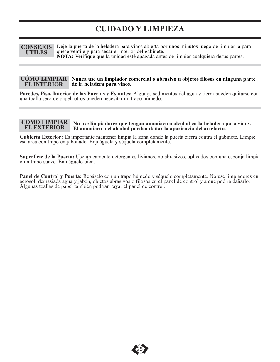 Cuidado y limpieza | Danby DWC508BLS User Manual | Page 26 / 29