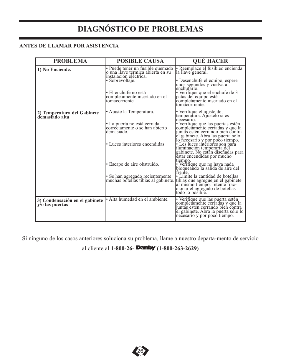 Diagnóstico de problemas | Danby DWC508BLS User Manual | Page 27 / 29