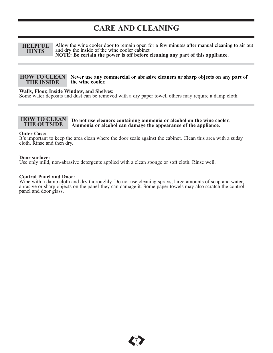 Care and cleaning | Danby DWC508BLS User Manual | Page 8 / 29