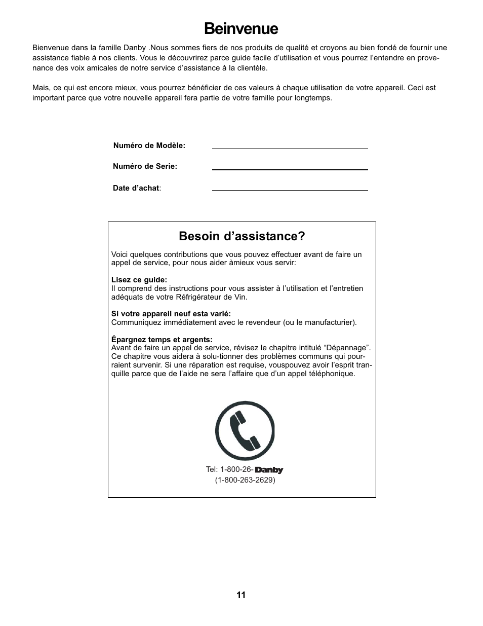 Beinvenue, Besoin d’assistance | Danby DWC93BLSDB User Manual | Page 12 / 30