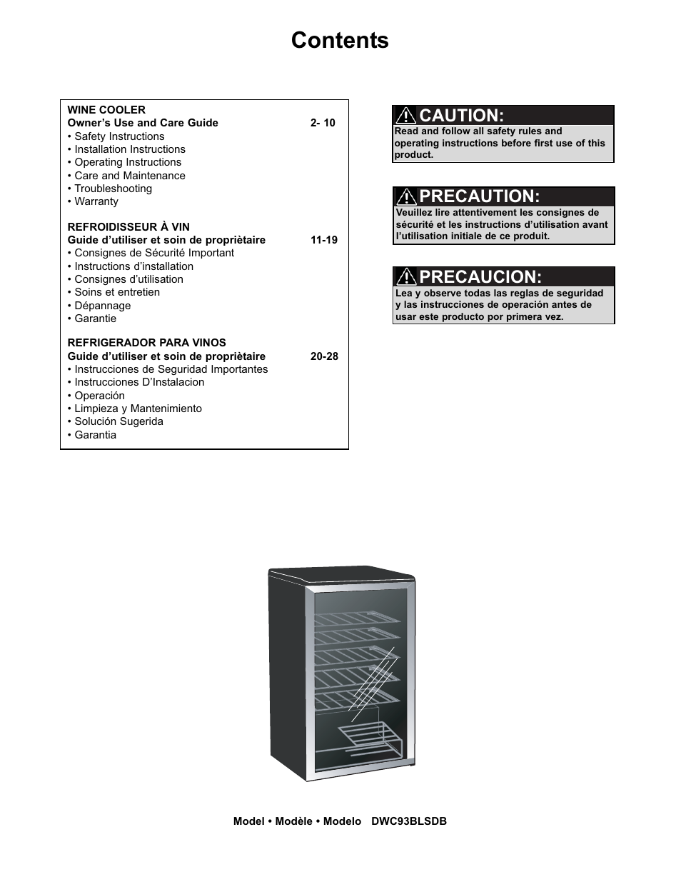 Danby DWC93BLSDB User Manual | Page 2 / 30