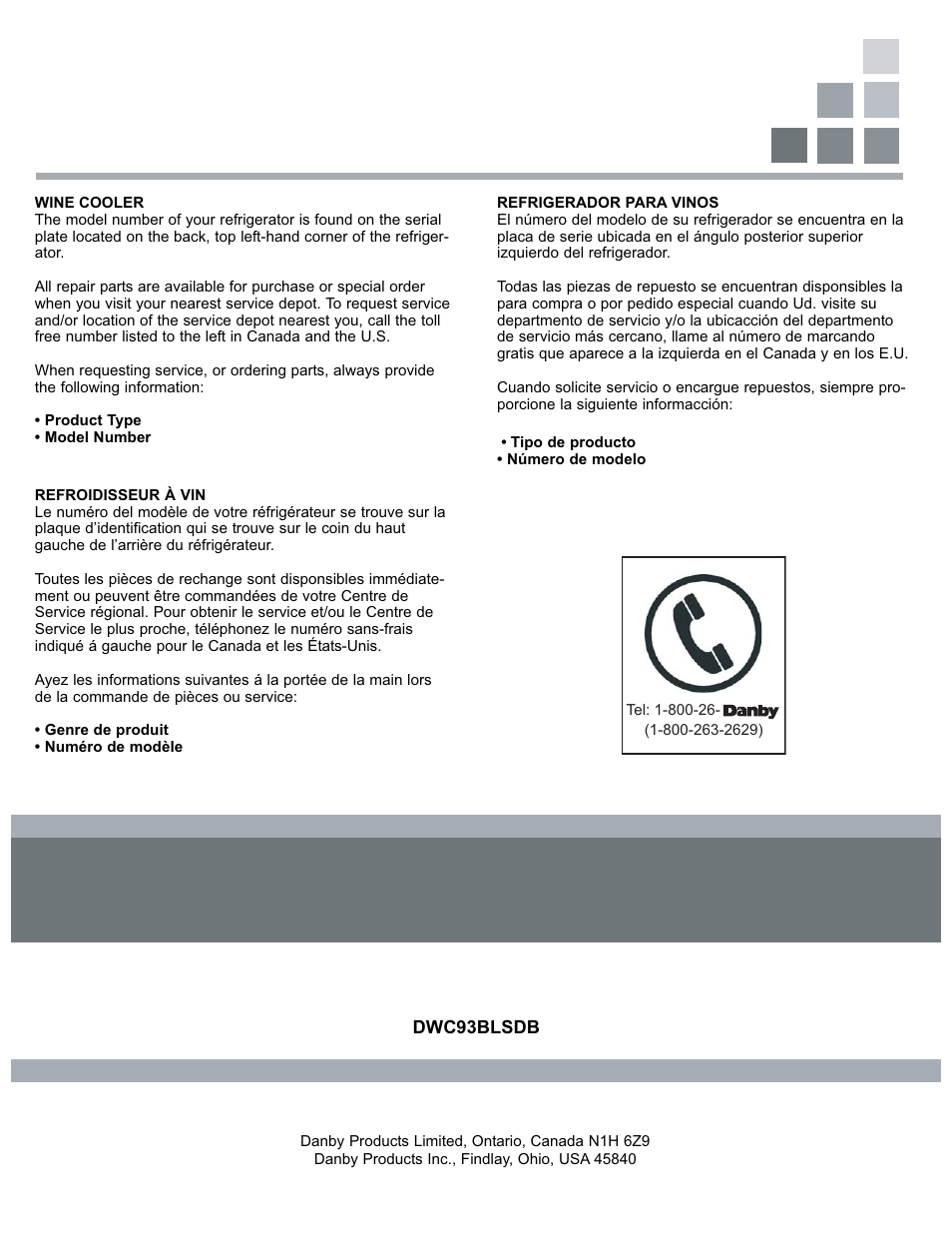 Danby DWC93BLSDB User Manual | Page 30 / 30