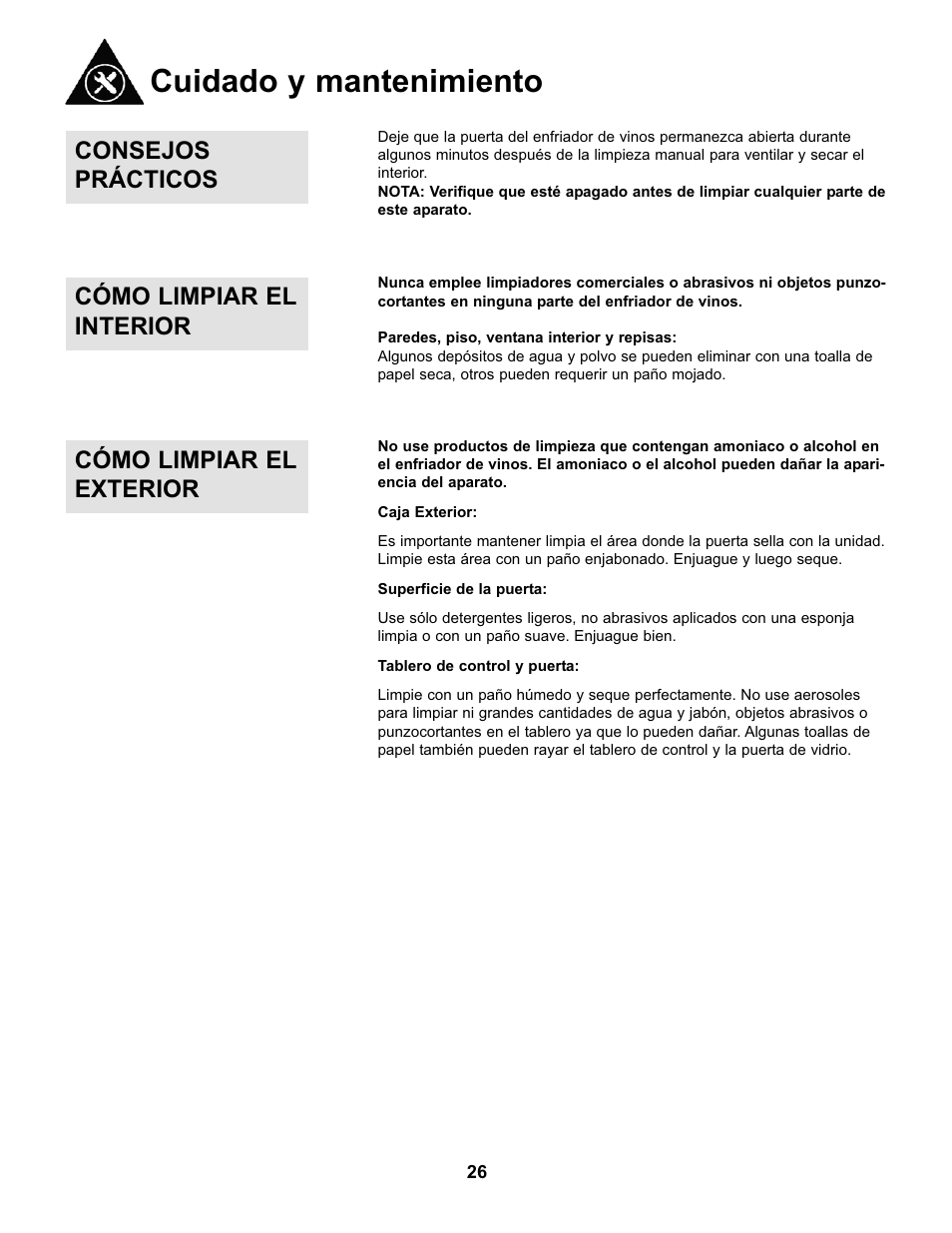 Cuidado y mantenimiento, Consejos prácticos, Cómo limpiar el interior cómo limpiar el exterior | Danby DWC93BLSDBR1 User Manual | Page 27 / 30