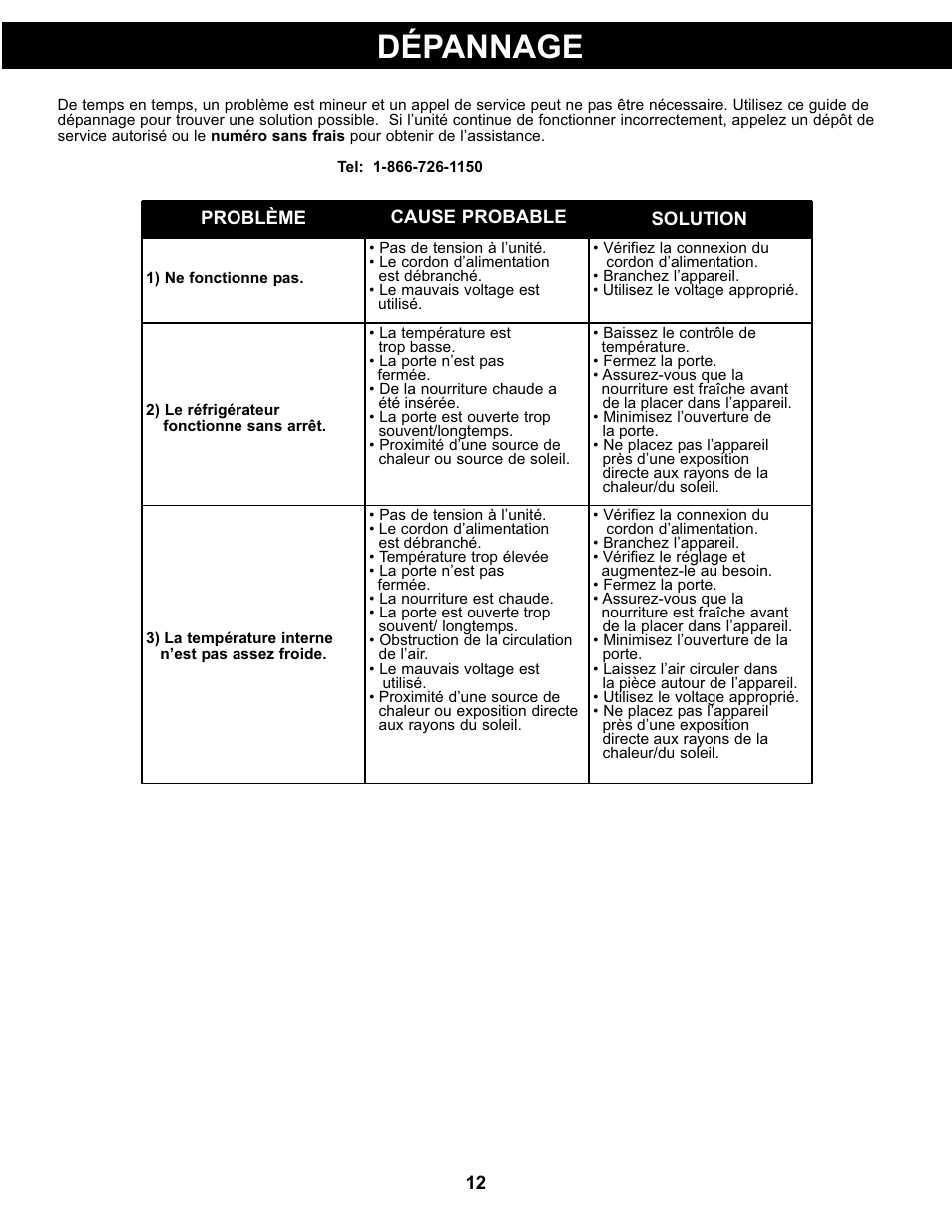 Dépannage | Danby SBCR044A2BSL User Manual | Page 13 / 21