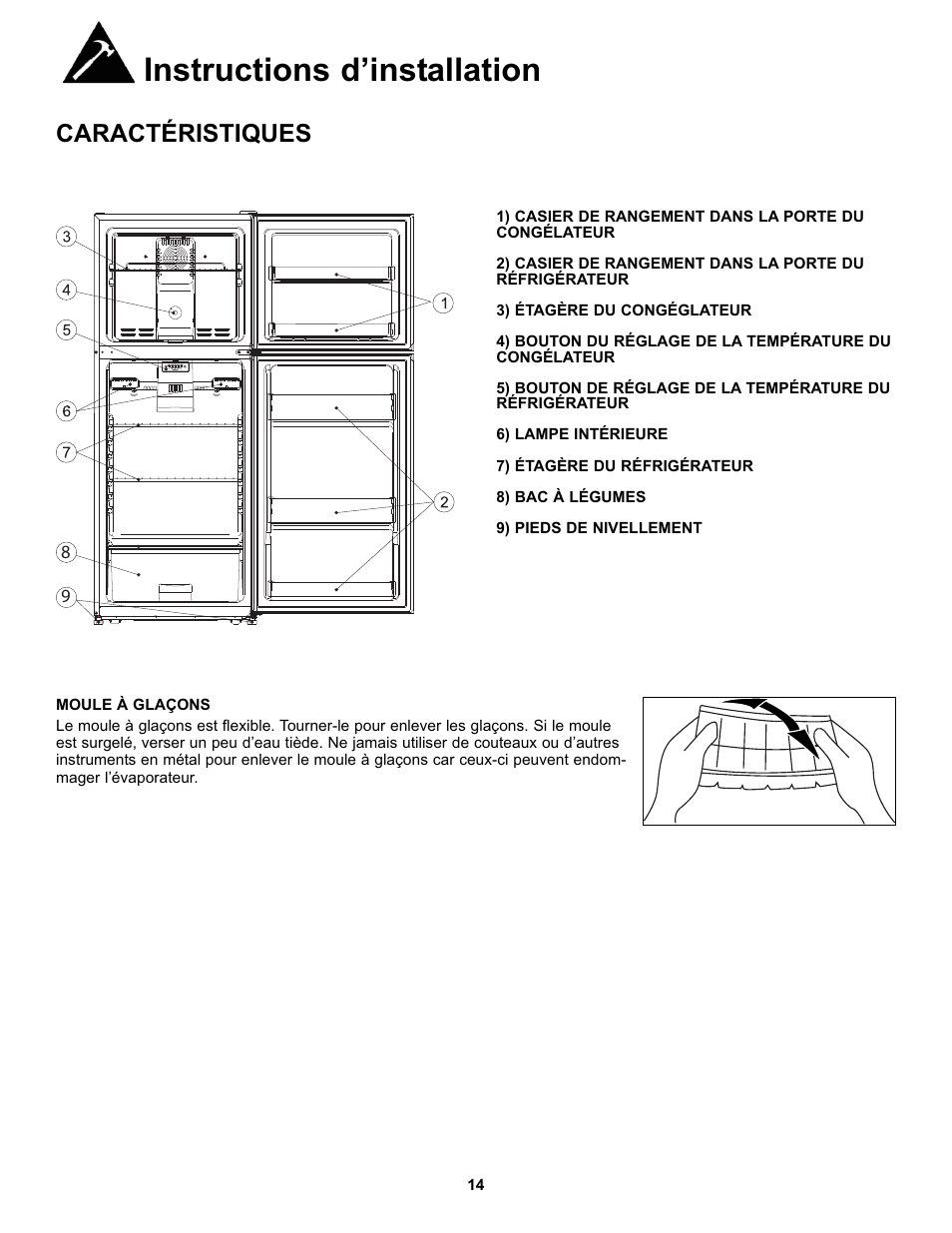 Instructions d’installation, Caractéristiques | Danby SYFF123C1WL User Manual | Page 16 / 32