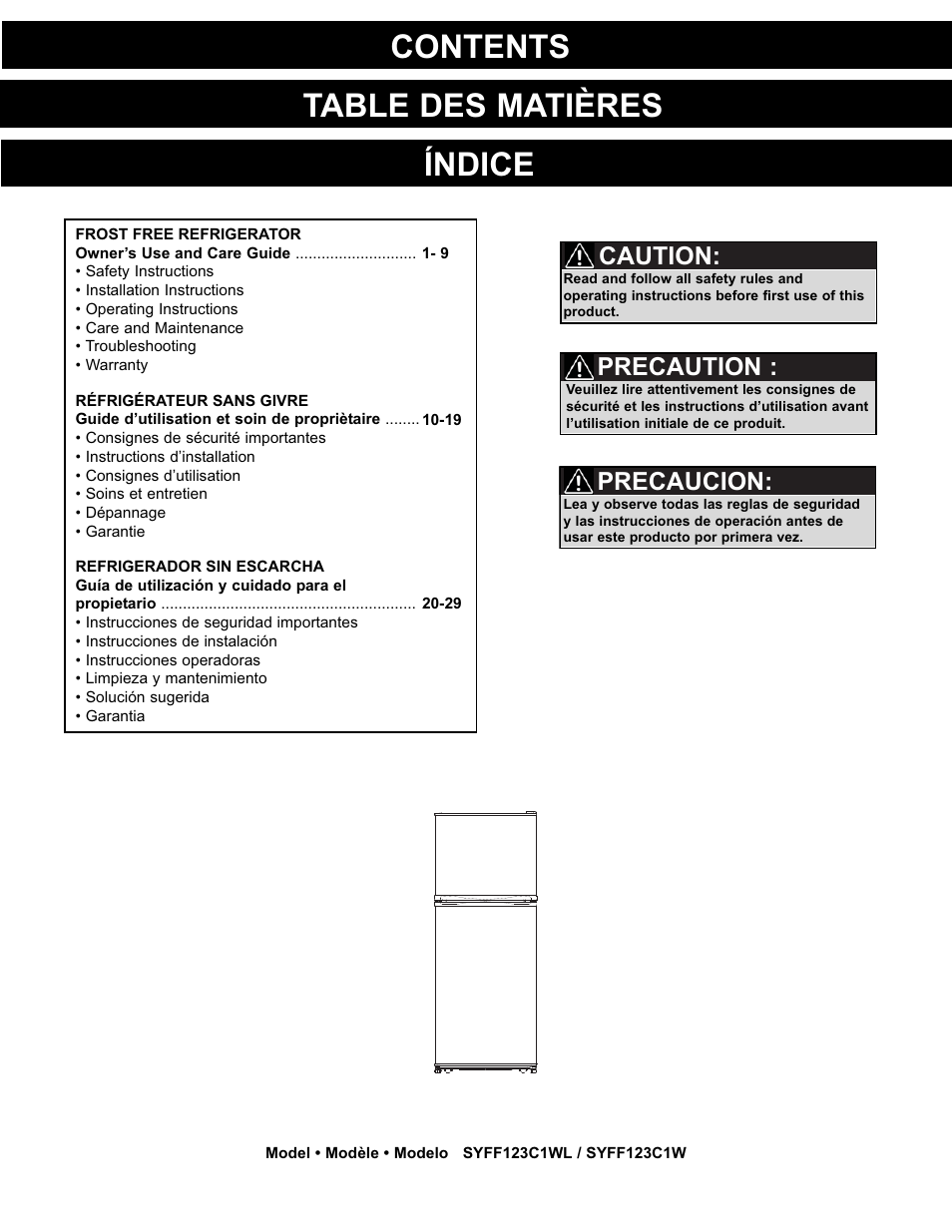 Danby SYFF123C1WL User Manual | Page 2 / 32