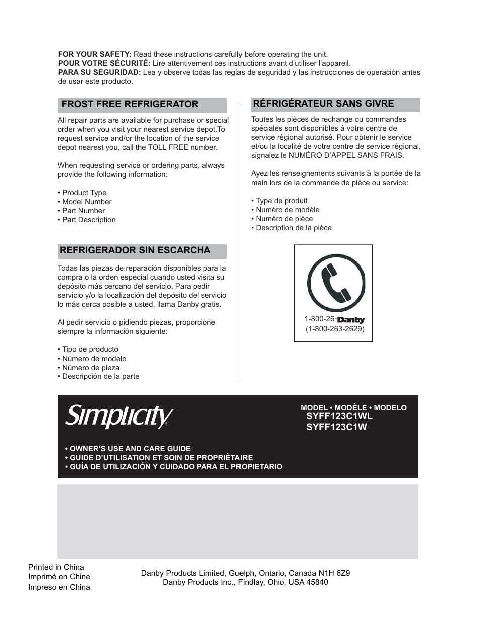 Danby SYFF123C1WL User Manual | Page 32 / 32