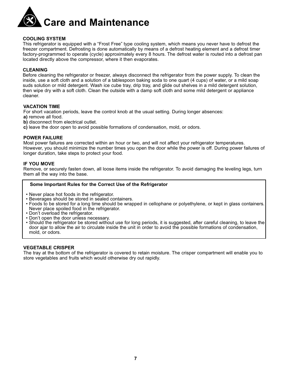Care and maintenance | Danby SYFF123C1WL User Manual | Page 9 / 32