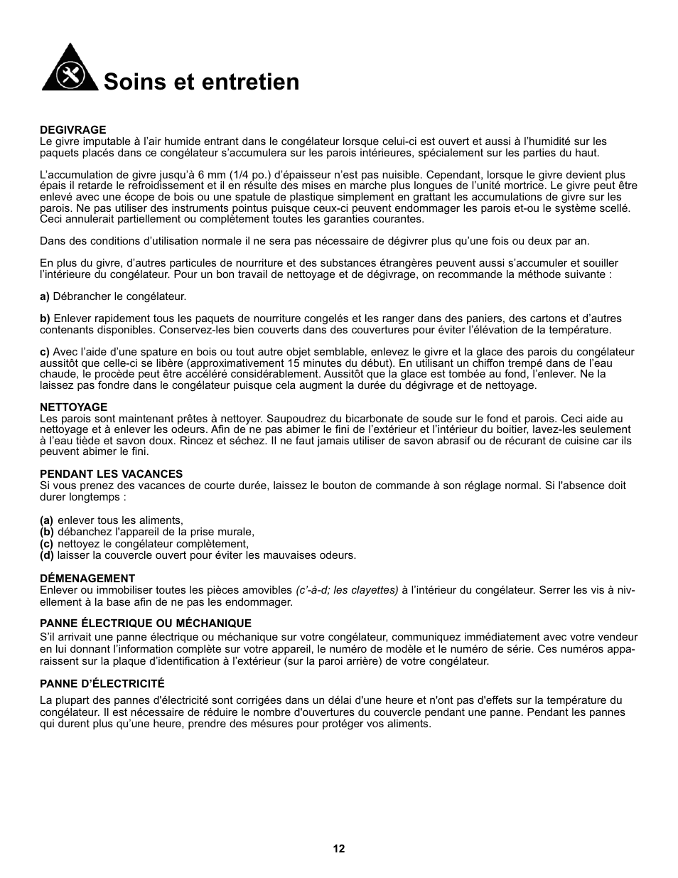 Soins et entretien | Danby DCF038A1WDB User Manual | Page 14 / 24