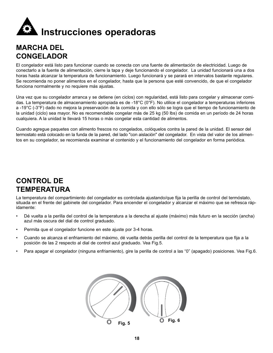 Instrucciones operadoras, Marcha del congelador, Control de temperatura | Danby DCF038A1WDB User Manual | Page 20 / 24