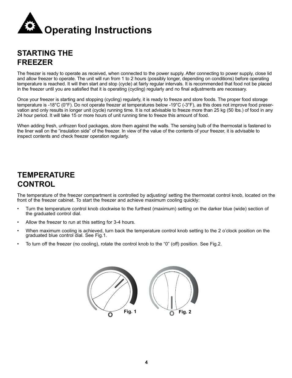 Operating instructions, Starting the freezer, Temperature control | Danby DCF038A1WDB User Manual | Page 6 / 24