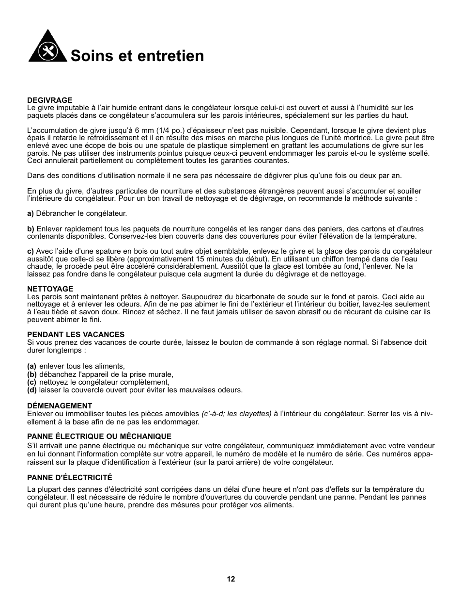 Soins et entretien | Danby DCF051A1WDD User Manual | Page 14 / 24