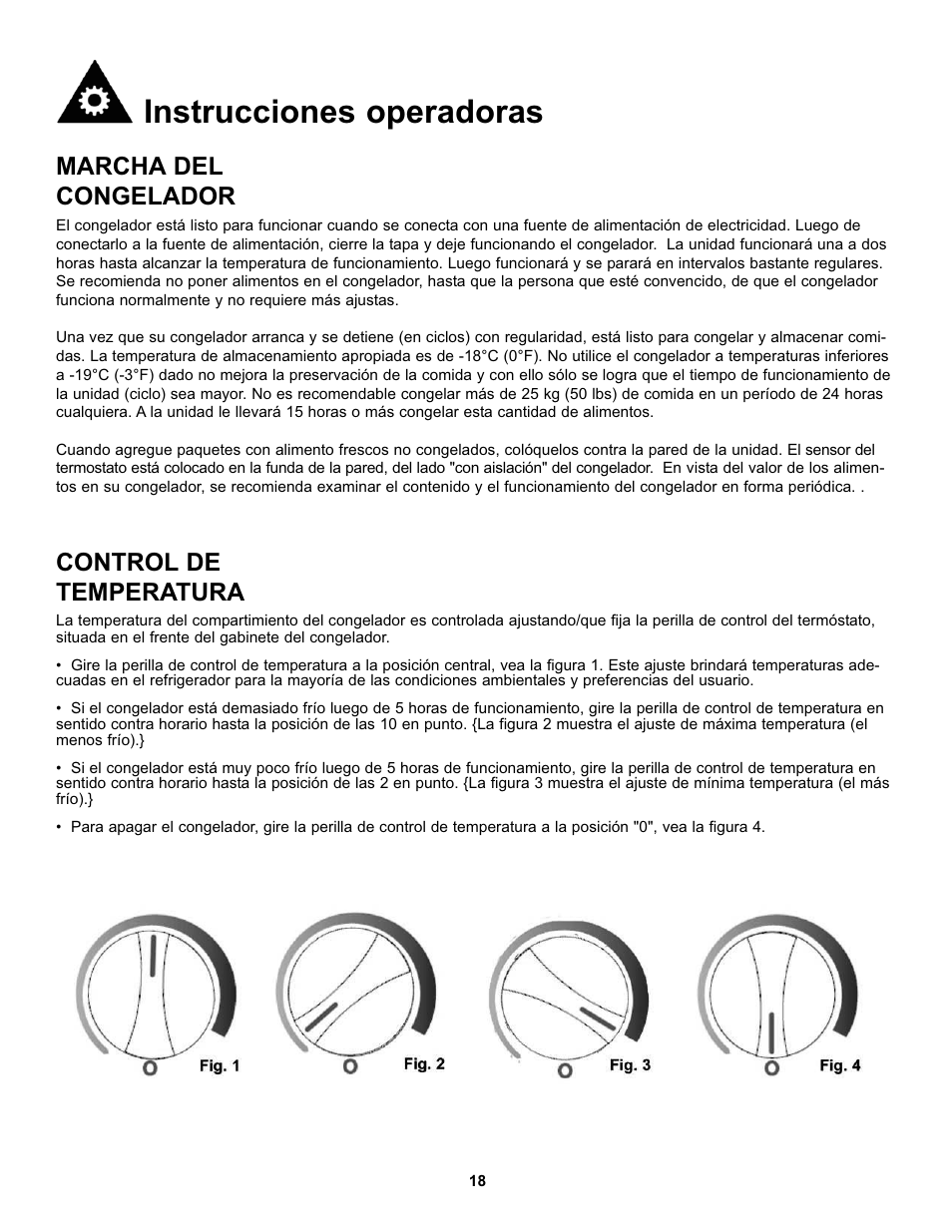 Instrucciones operadoras, Marcha del congelador, Control de temperatura | Danby DCF051A1WDD User Manual | Page 20 / 24