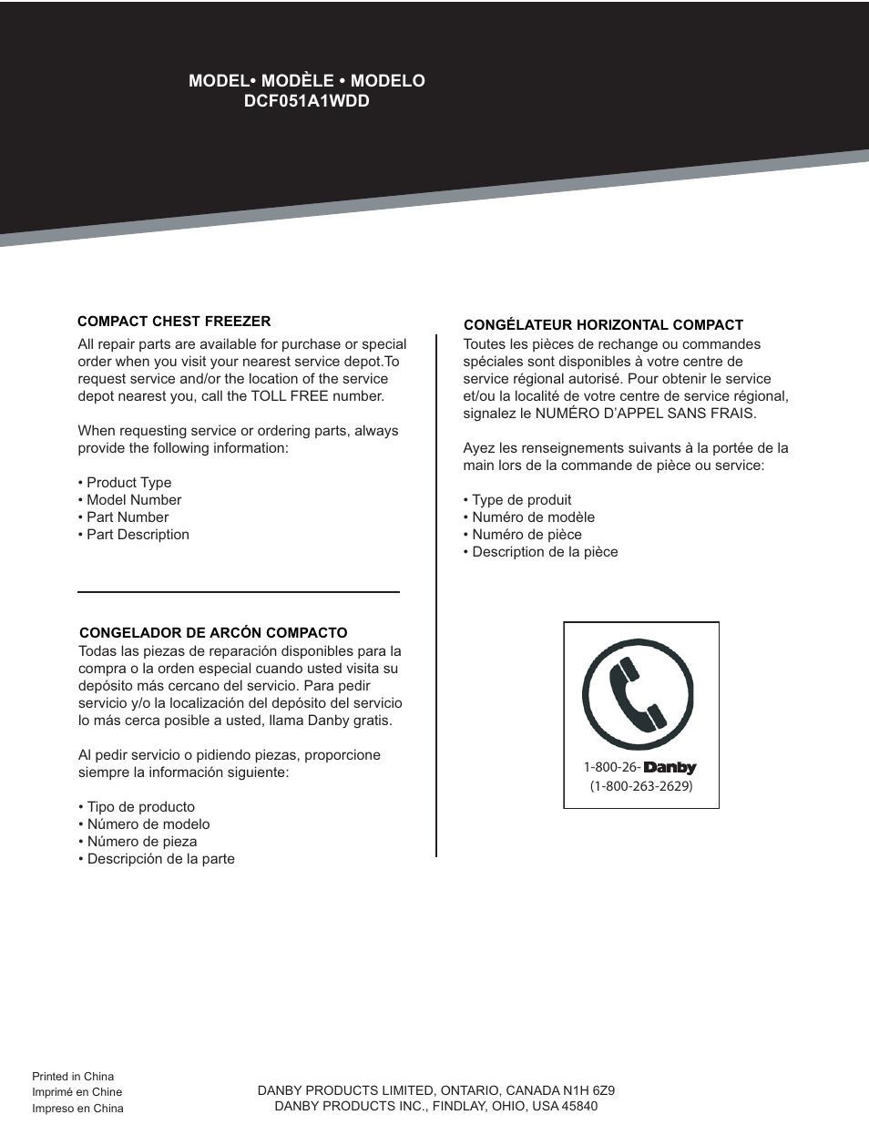 Danby DCF051A1WDD User Manual | Page 24 / 24