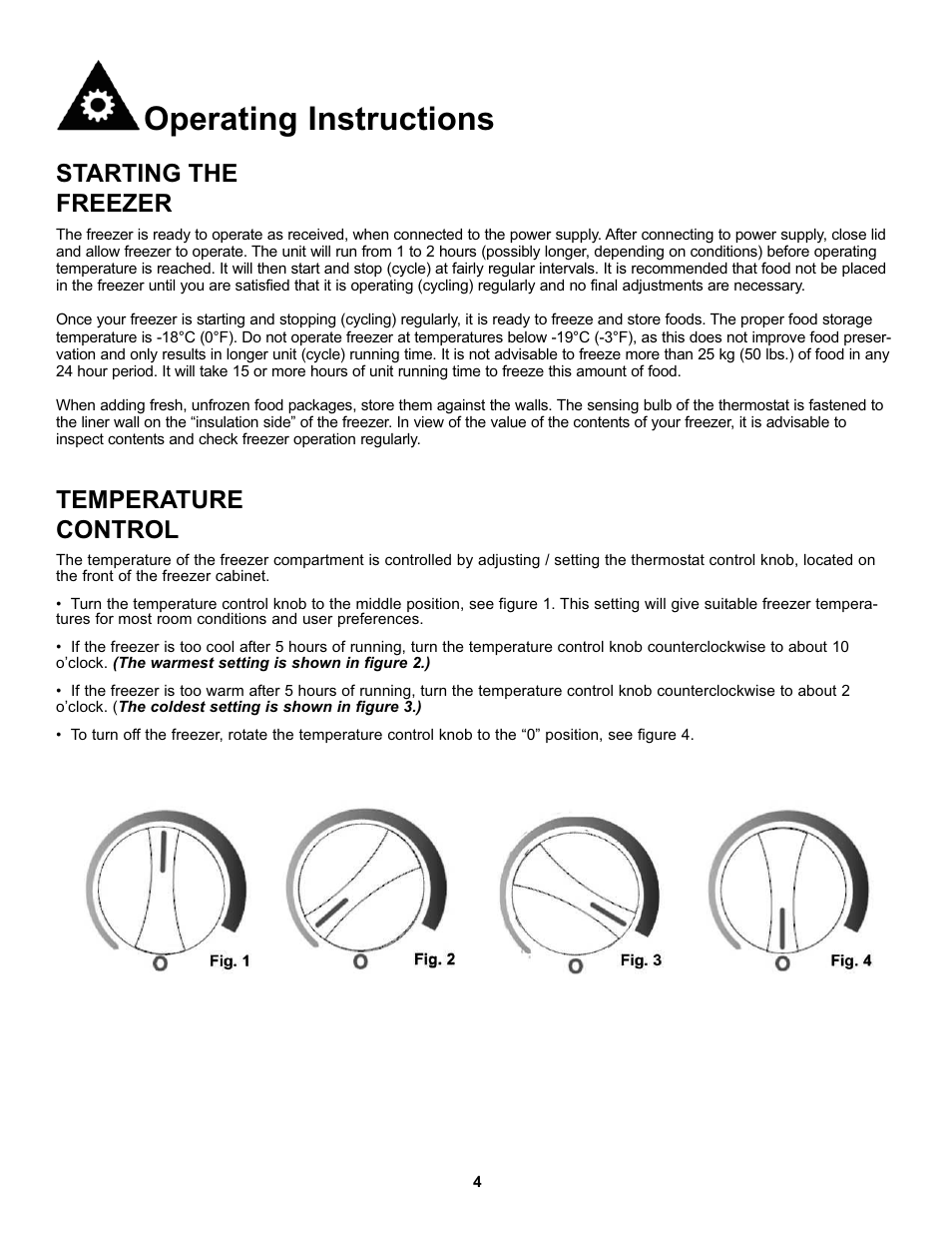 Operating instructions, Starting the freezer, Temperature control | Danby DCF051A1WDD User Manual | Page 6 / 24