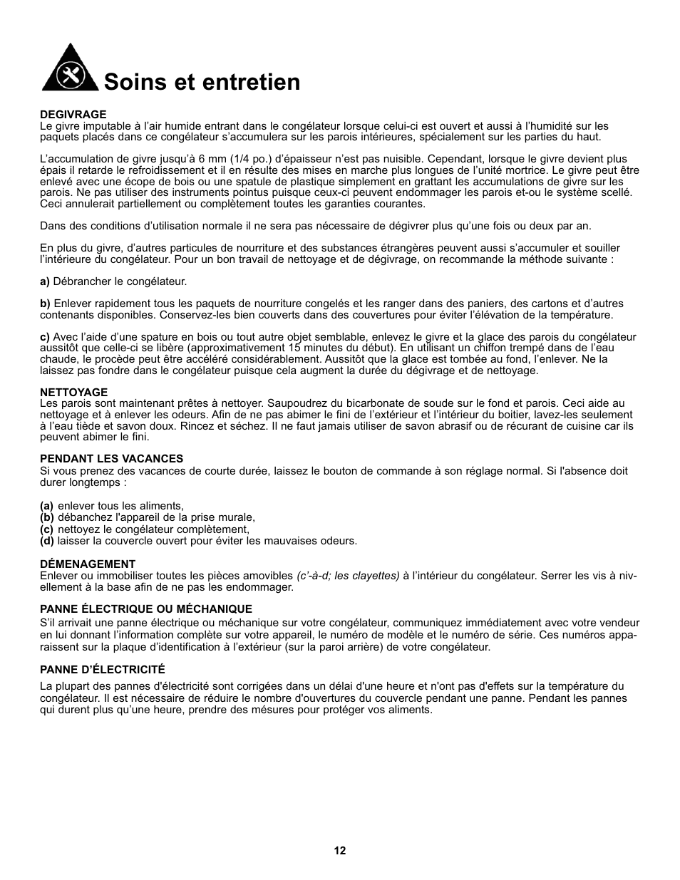 Soins et entretien | Danby DCF055A1WP User Manual | Page 14 / 24