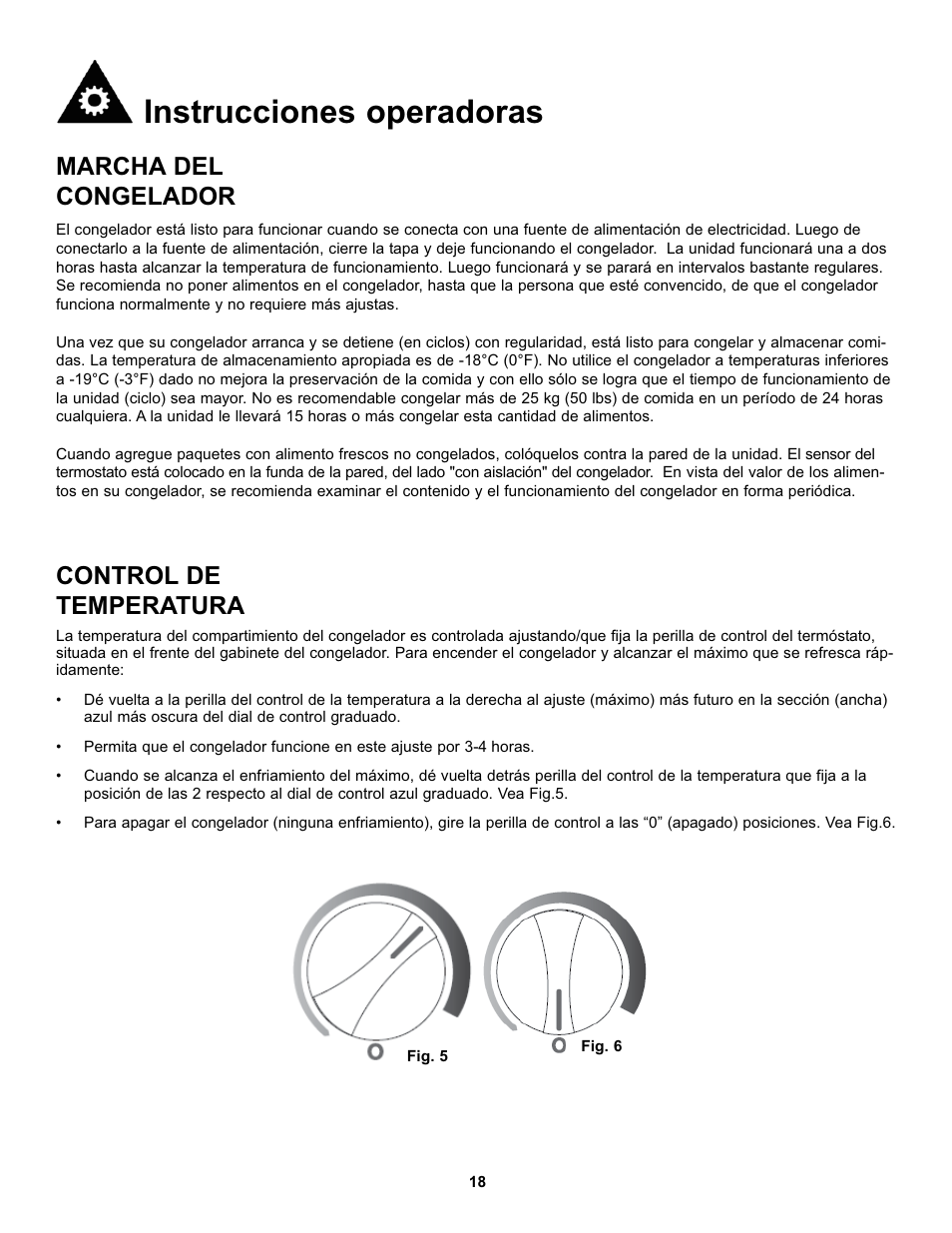 Instrucciones operadoras, Marcha del congelador, Control de temperatura | Danby DCF055A1WP User Manual | Page 20 / 24