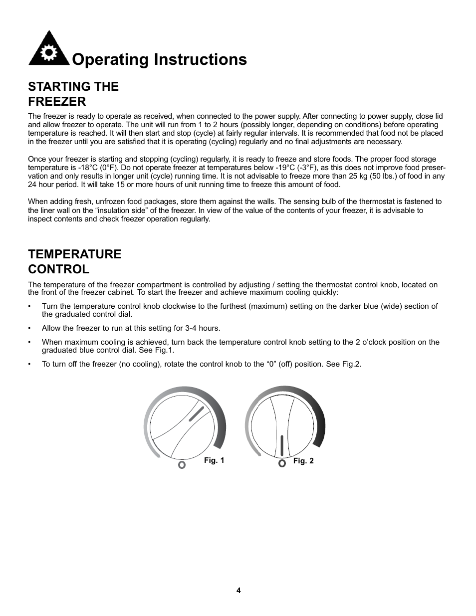 Operating instructions, Starting the freezer, Temperature control | Danby DCF055A1WP User Manual | Page 6 / 24