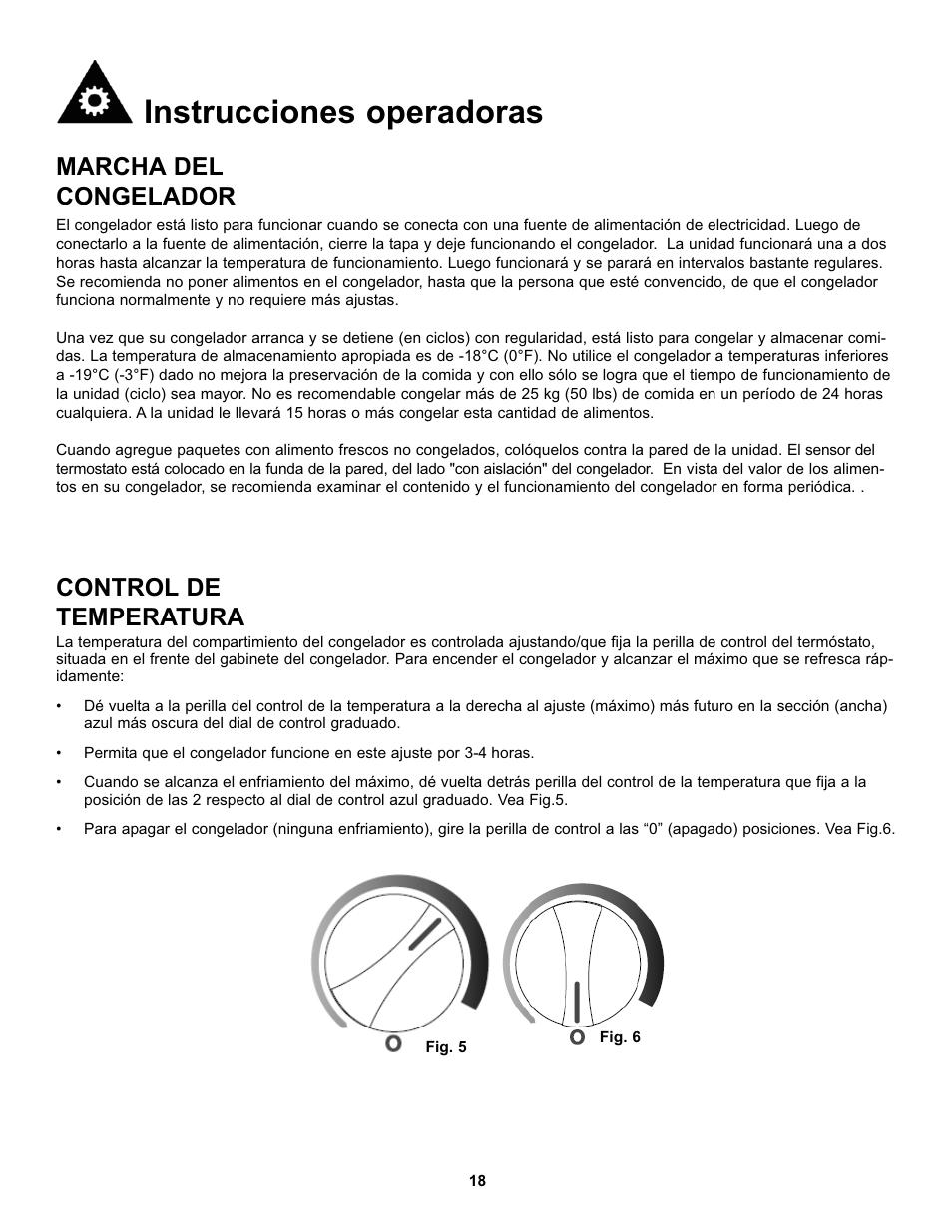 Instrucciones operadoras, Marcha del congelador, Control de temperatura | Danby DCF055A1WDB1 User Manual | Page 20 / 24