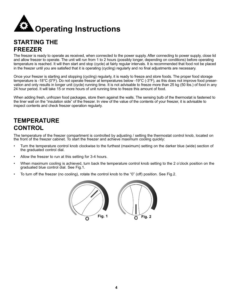 Operating instructions, Starting the freezer, Temperature control | Danby DCF055A1WDB1 User Manual | Page 6 / 24