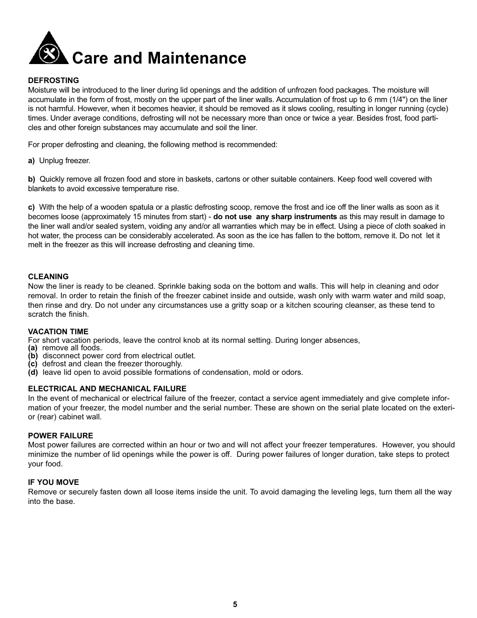 Care and maintenance | Danby DCF055A1WDB1 User Manual | Page 7 / 24