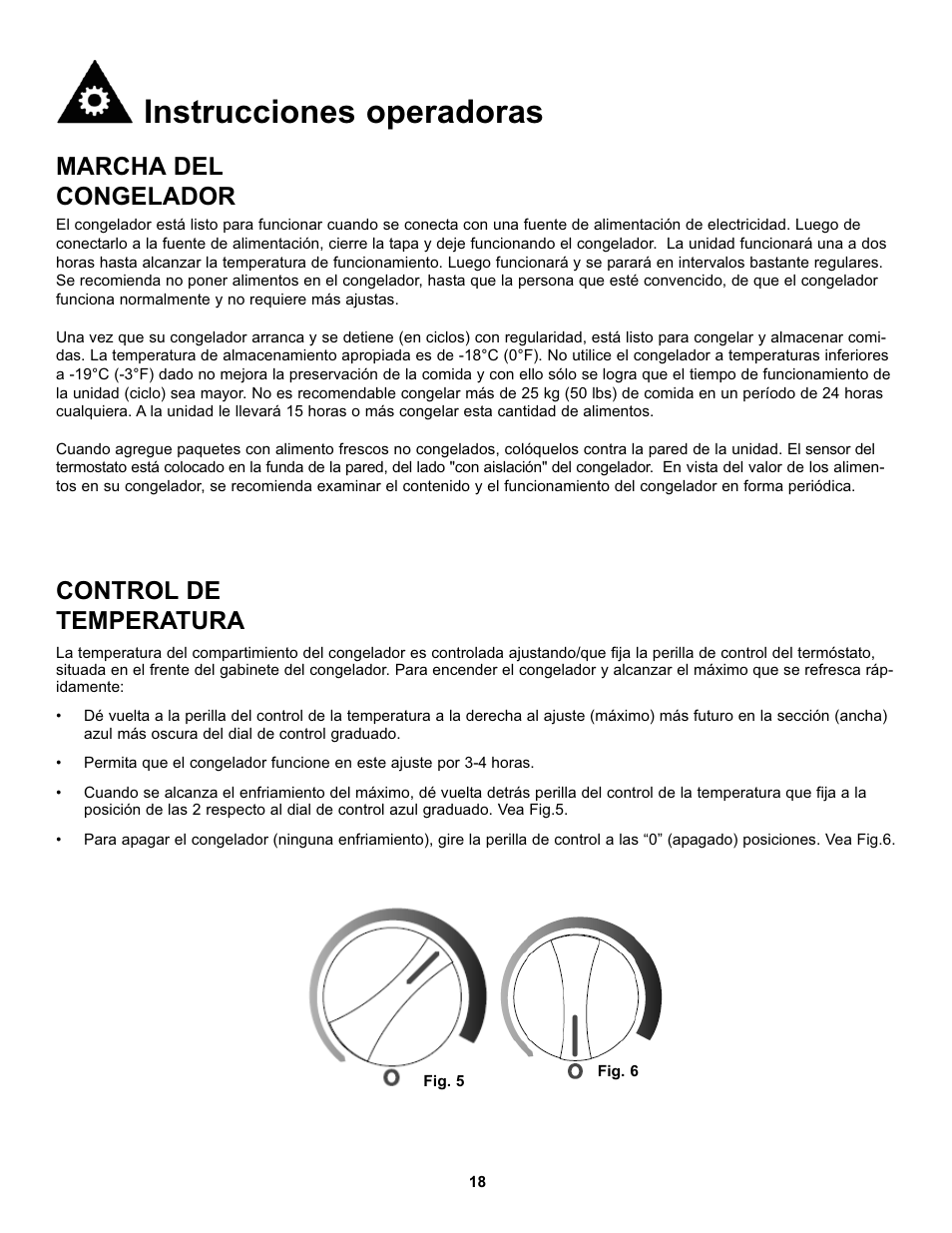 Instrucciones operadoras, Marcha del congelador, Control de temperatura | Danby DCF072A2WDB1 User Manual | Page 20 / 24