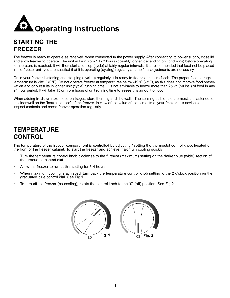 Operating instructions, Starting the freezer, Temperature control | Danby DCF072A2WDB1 User Manual | Page 6 / 24