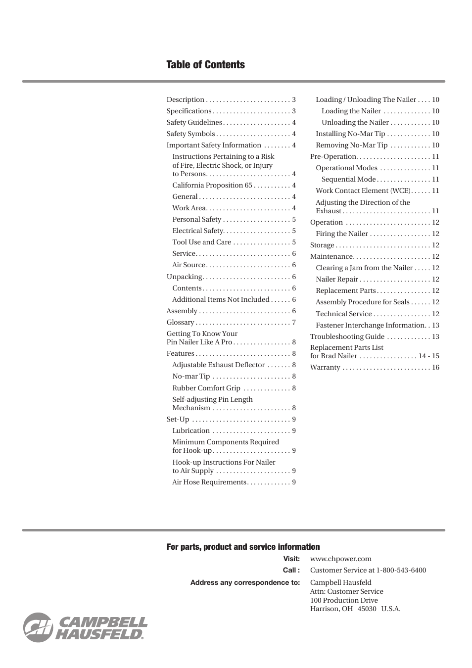 Campbell Hausfeld IN730100AV User Manual | Page 2 / 48