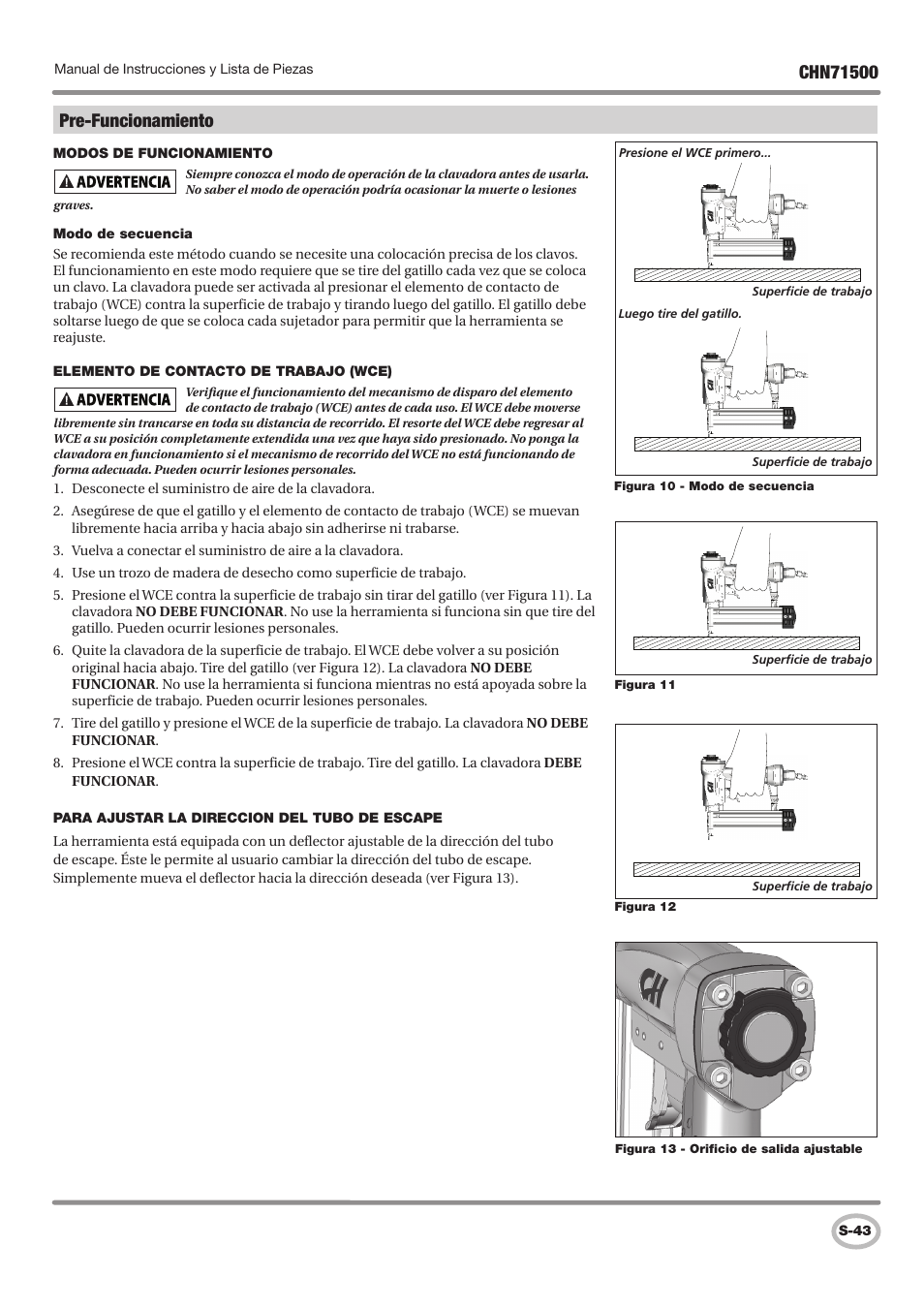 Pre-funcionamiento | Campbell Hausfeld IN730100AV User Manual | Page 43 / 48