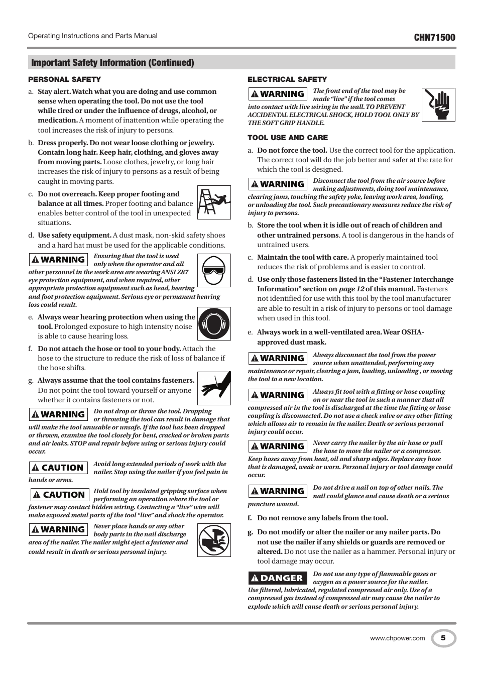 Important safety information (continued) | Campbell Hausfeld IN730100AV User Manual | Page 5 / 48