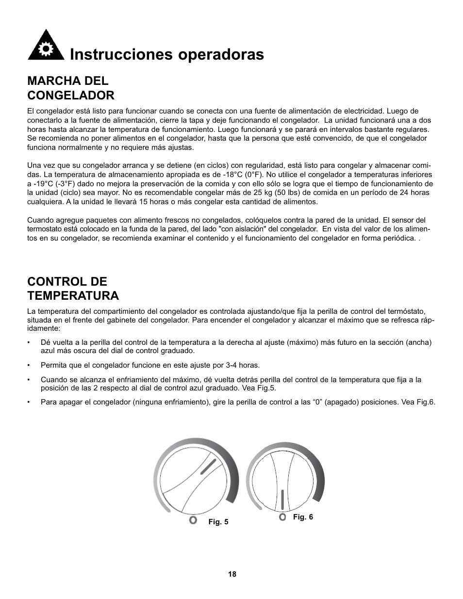 Instrucciones operadoras, Marcha del congelador, Control de temperatura | Danby DCF072A2WP User Manual | Page 20 / 24