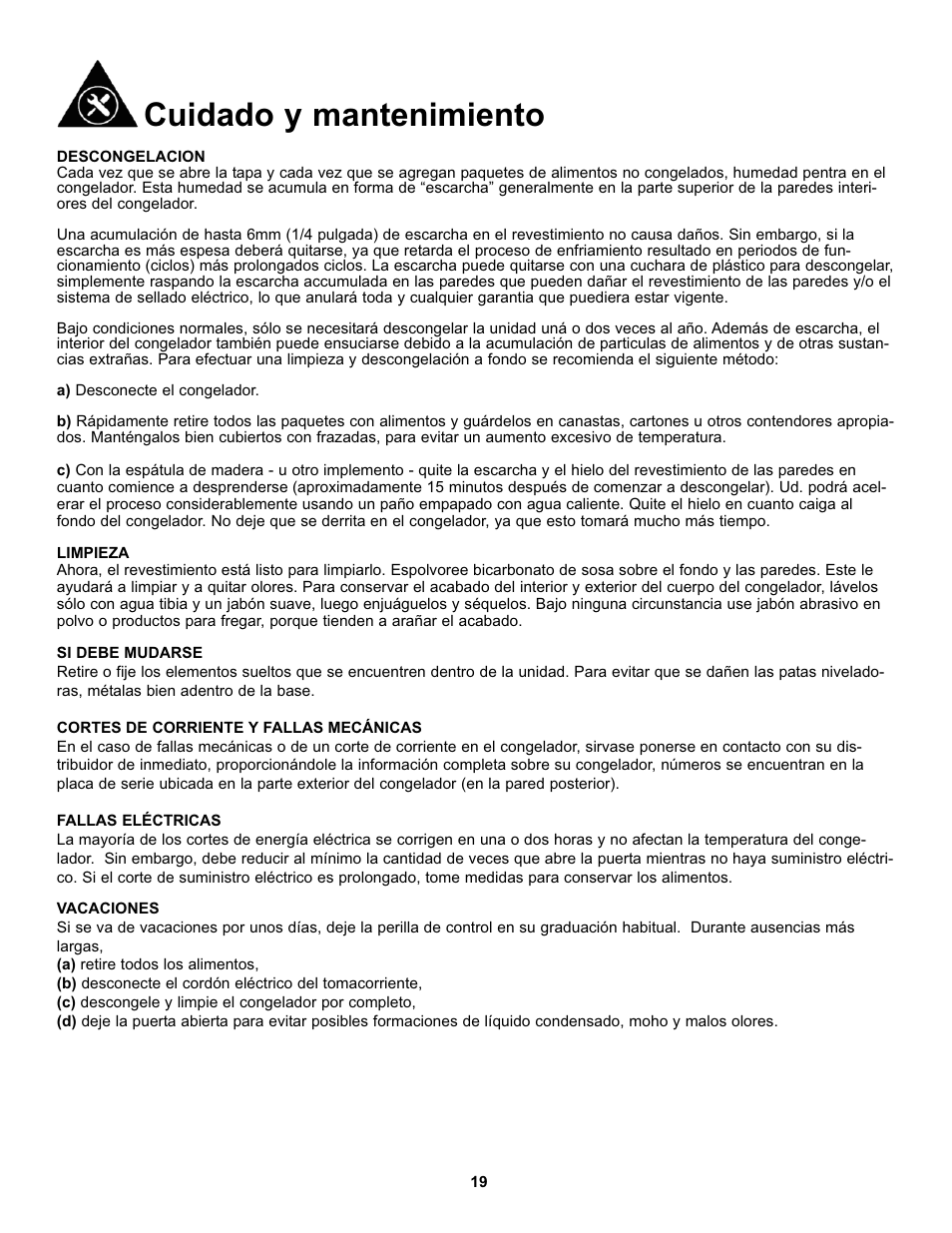 Cuidado y mantenimiento | Danby DCF072A2WP User Manual | Page 21 / 24