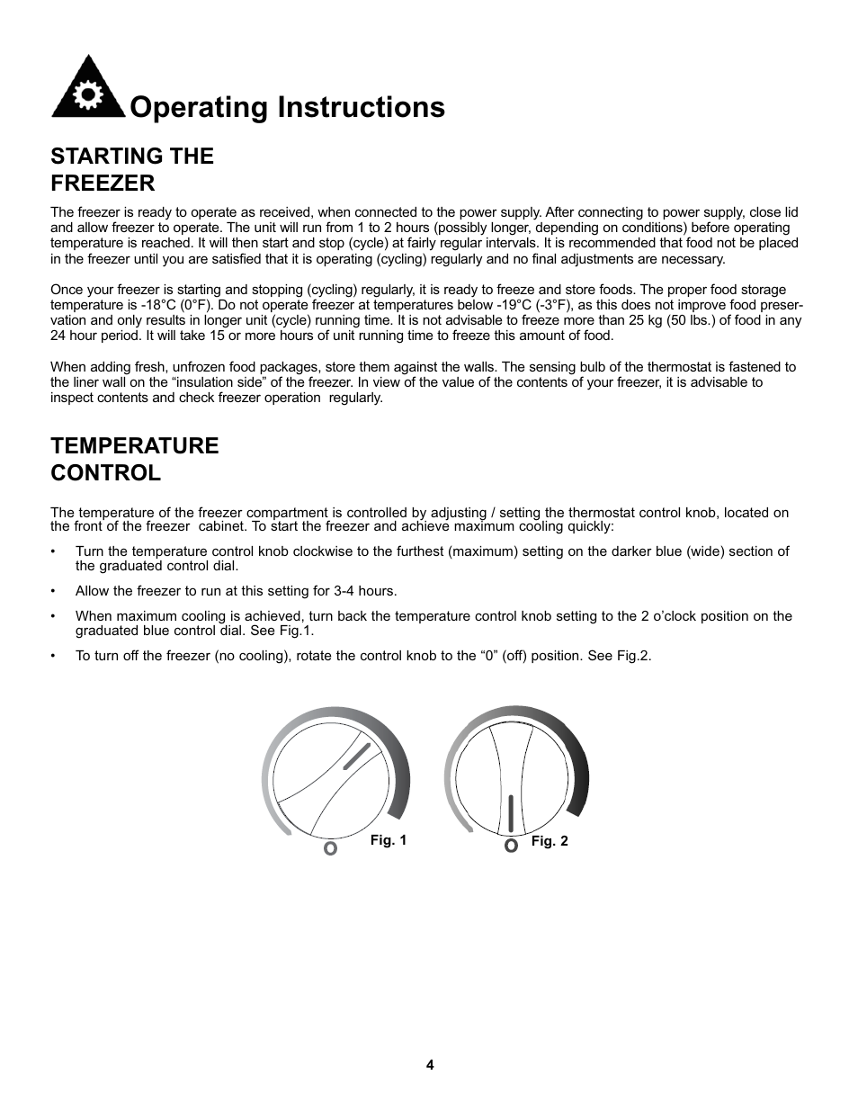 Operating instructions, Starting the freezer, Temperature control | Danby DCF081A1WDD User Manual | Page 6 / 24