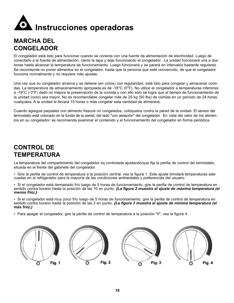 Instrucciones operadoras, Marcha del congelador, Control de temperatura | Danby DCF096A1WDD1 User Manual | Page 20 / 24