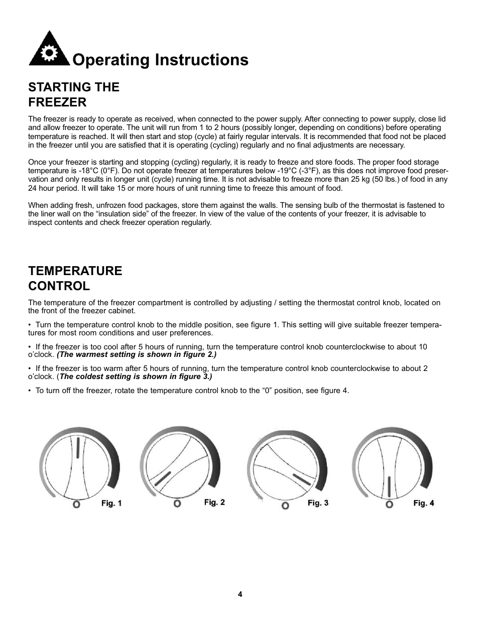 Operating instructions, Starting the freezer, Temperature control | Danby DCF096A1WDD1 User Manual | Page 6 / 24