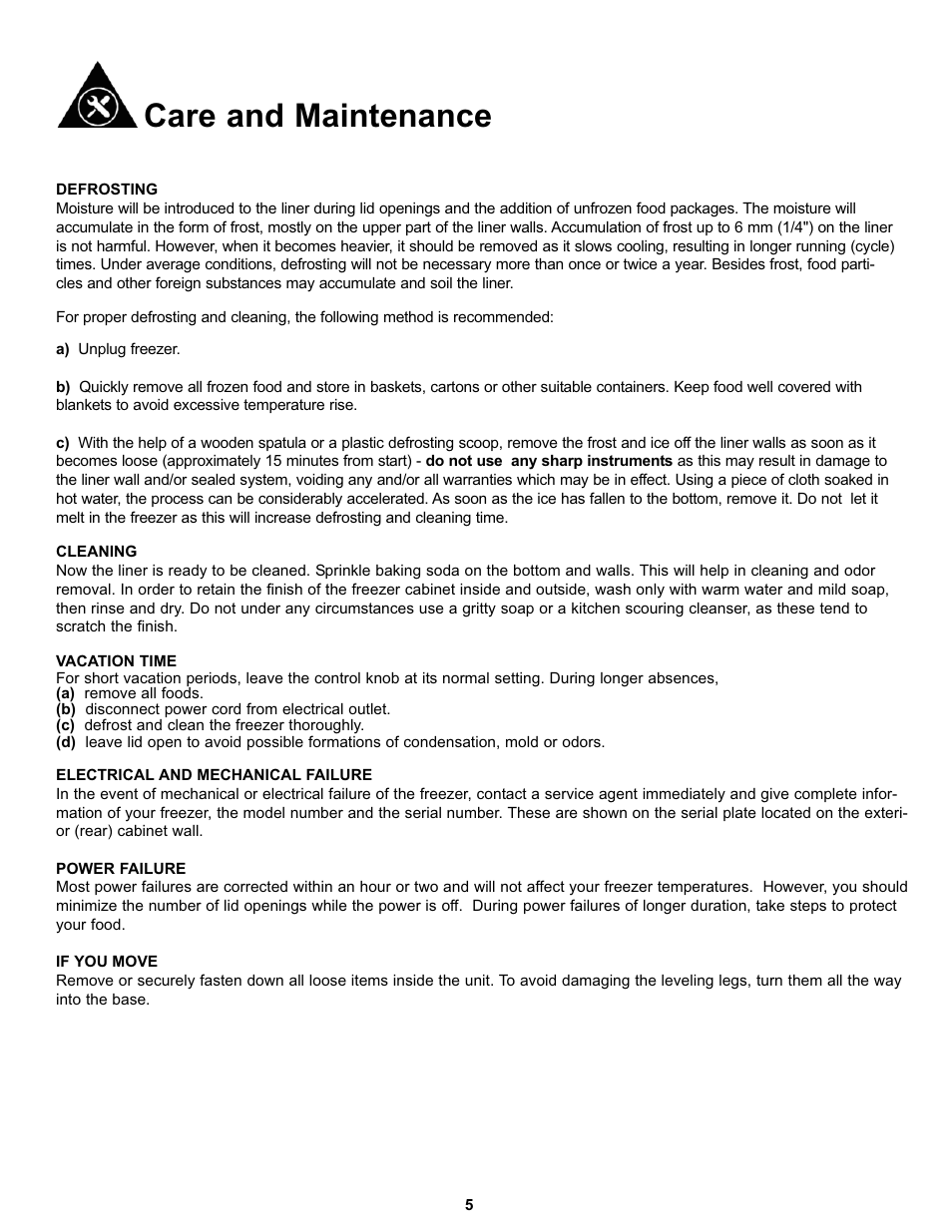 Care and maintenance | Danby DCF096A1WDD1 User Manual | Page 7 / 24