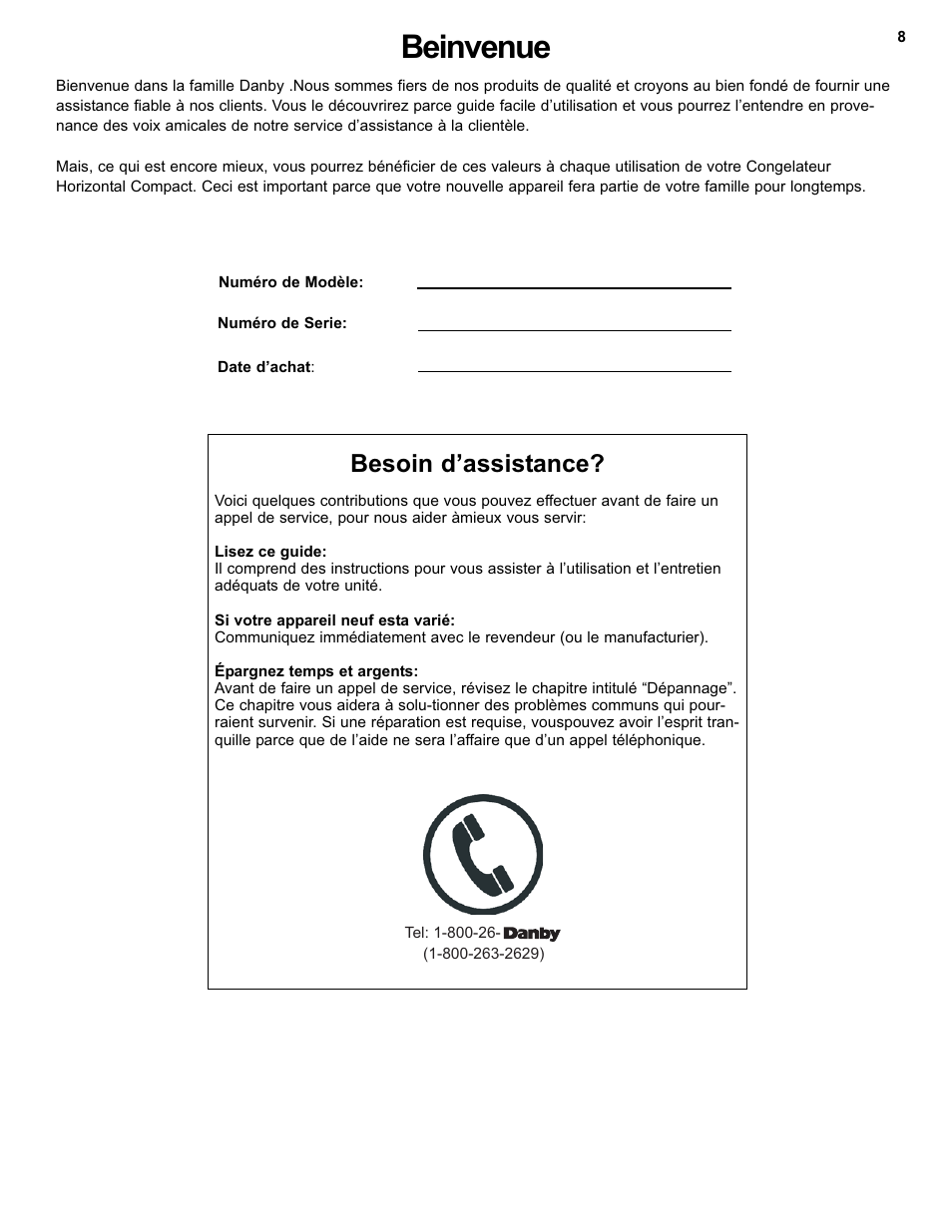Beinvenue, Besoin d’assistance | Danby DCF550W User Manual | Page 10 / 24