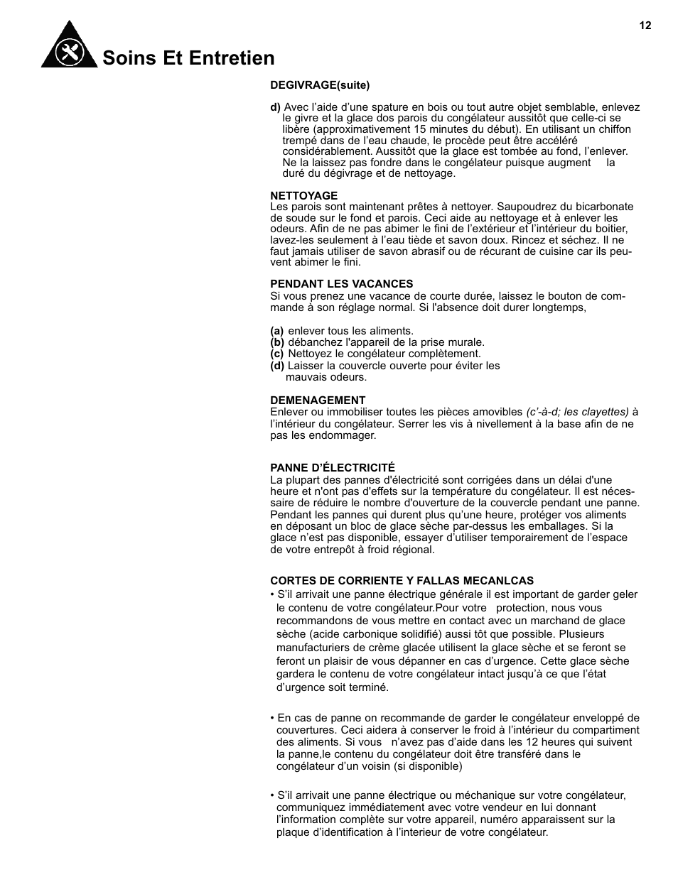 Soins et entretien | Danby DCF550W User Manual | Page 14 / 24