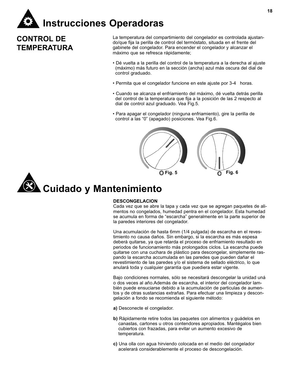 Instrucciones operadoras, Cuidado y mantenimiento, Control de temperatura | Danby DCF550W User Manual | Page 20 / 24