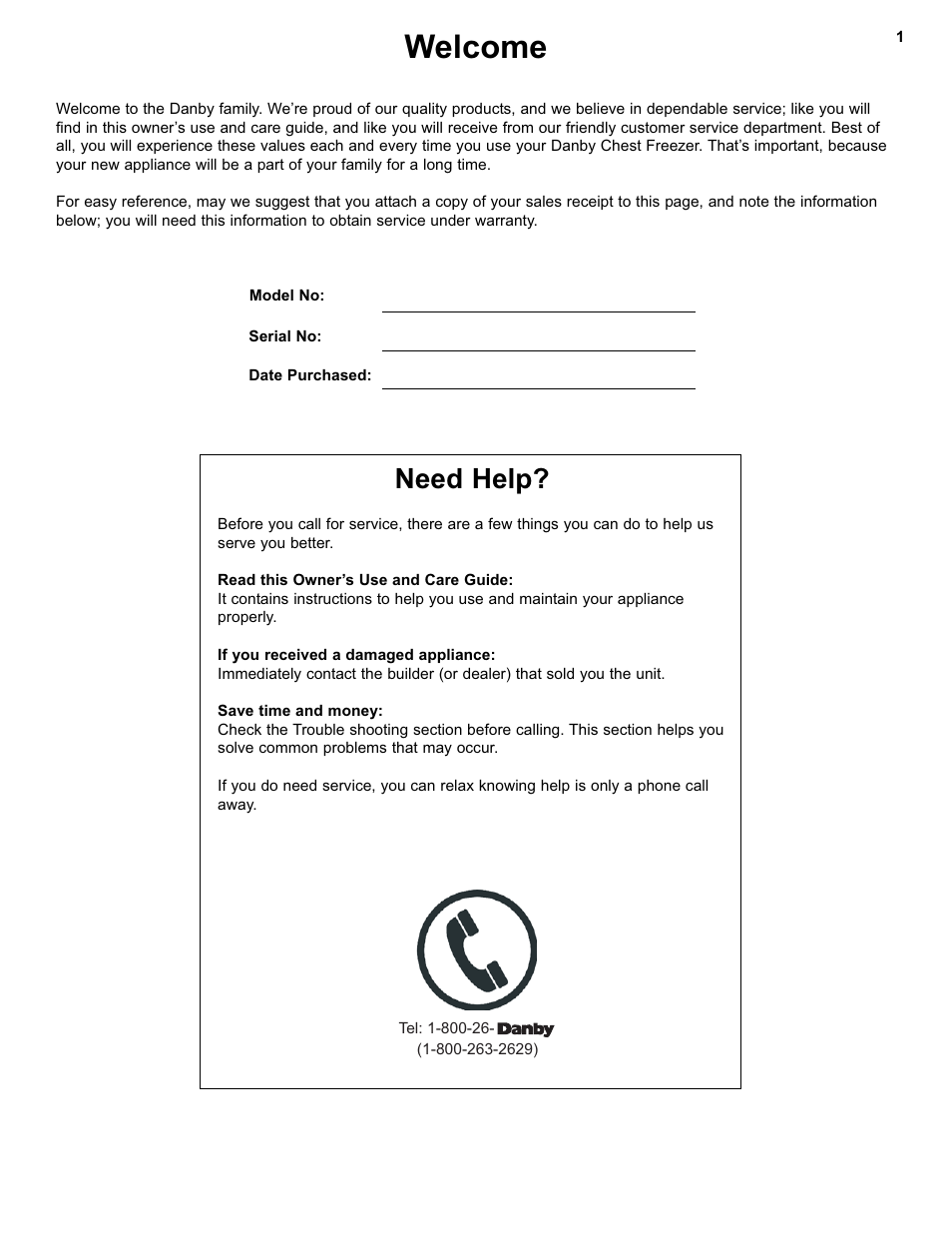 Welcome, Need help | Danby DCF550W User Manual | Page 3 / 24