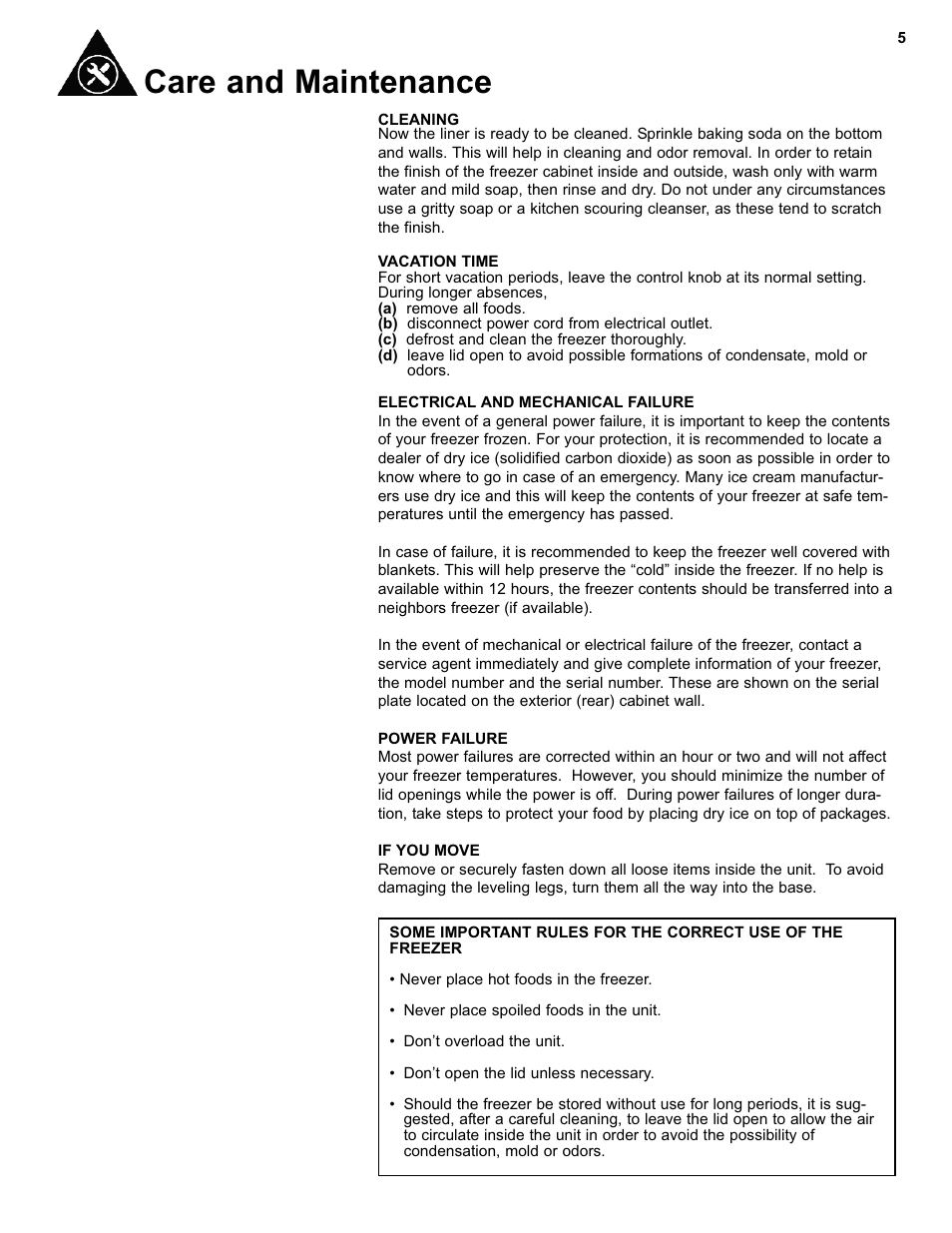 Care and maintenance | Danby DCF550W User Manual | Page 7 / 24
