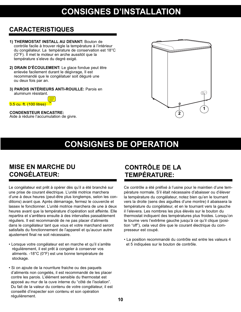 Consignes d’installation, Consignes de operation, Caracteristiques | Danby DCFM99WDD User Manual | Page 11 / 21