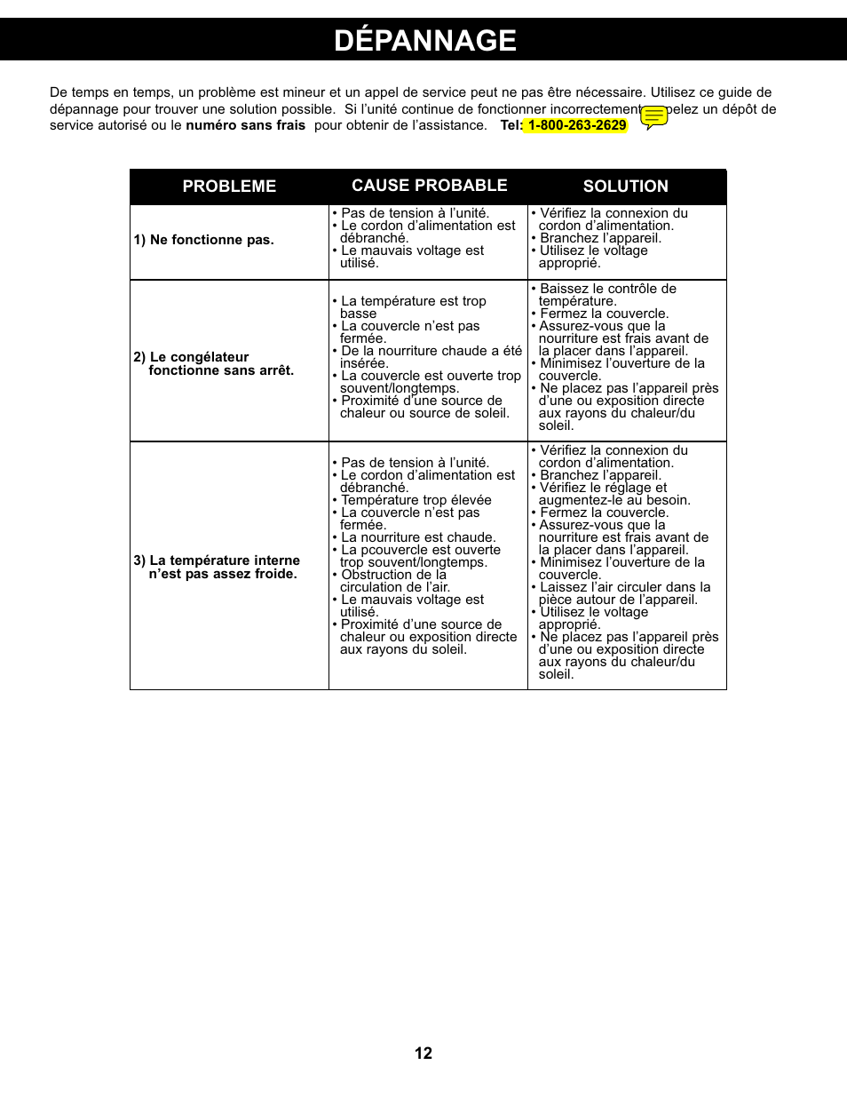 Dépannage | Danby DCFM99WDD User Manual | Page 13 / 21