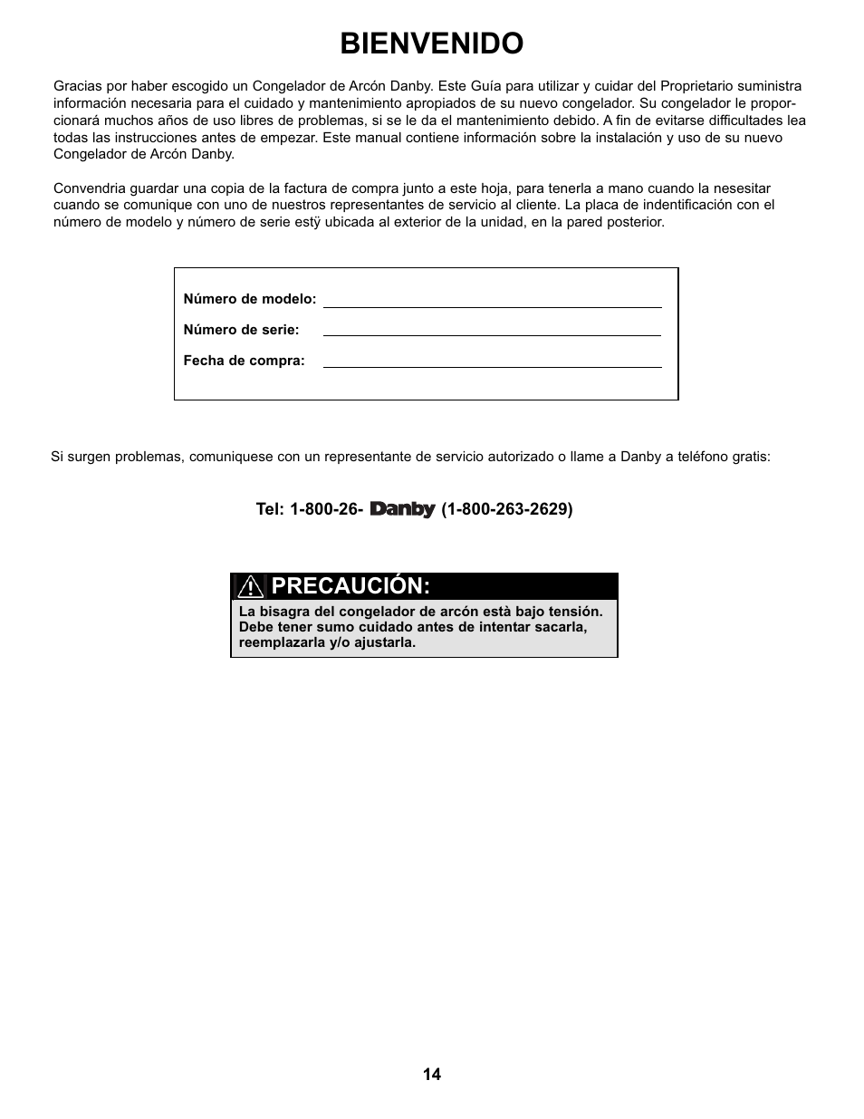 Bienvenido, Precaución | Danby DCFM99WDD User Manual | Page 15 / 21