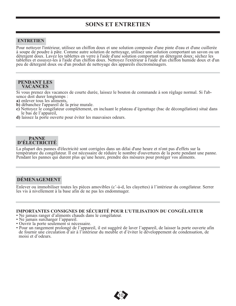 Soins et entretien | Danby DUFM032A1WDB User Manual | Page 12 / 21