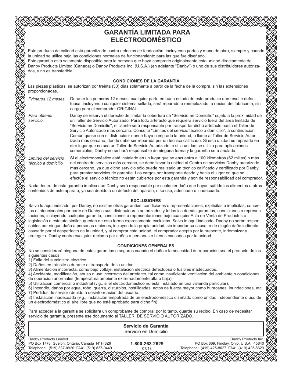 Garantía limitada para electrodoméstico, Limited in-home appliance warranty | Danby DUFM032A1WDB User Manual | Page 20 / 21