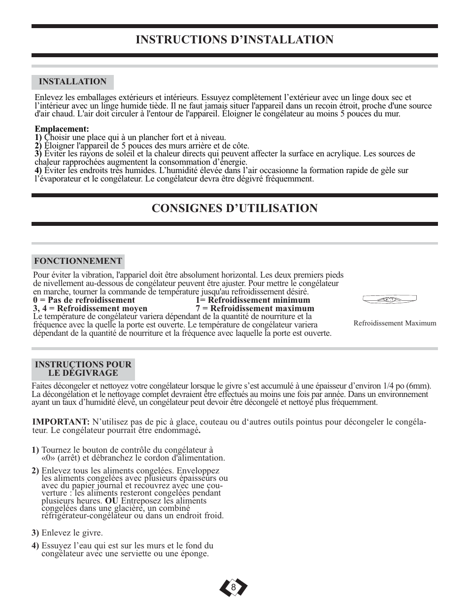Consignes d’utilisation, Instructions d’installation | Danby DUFM043A1WDD User Manual | Page 10 / 21