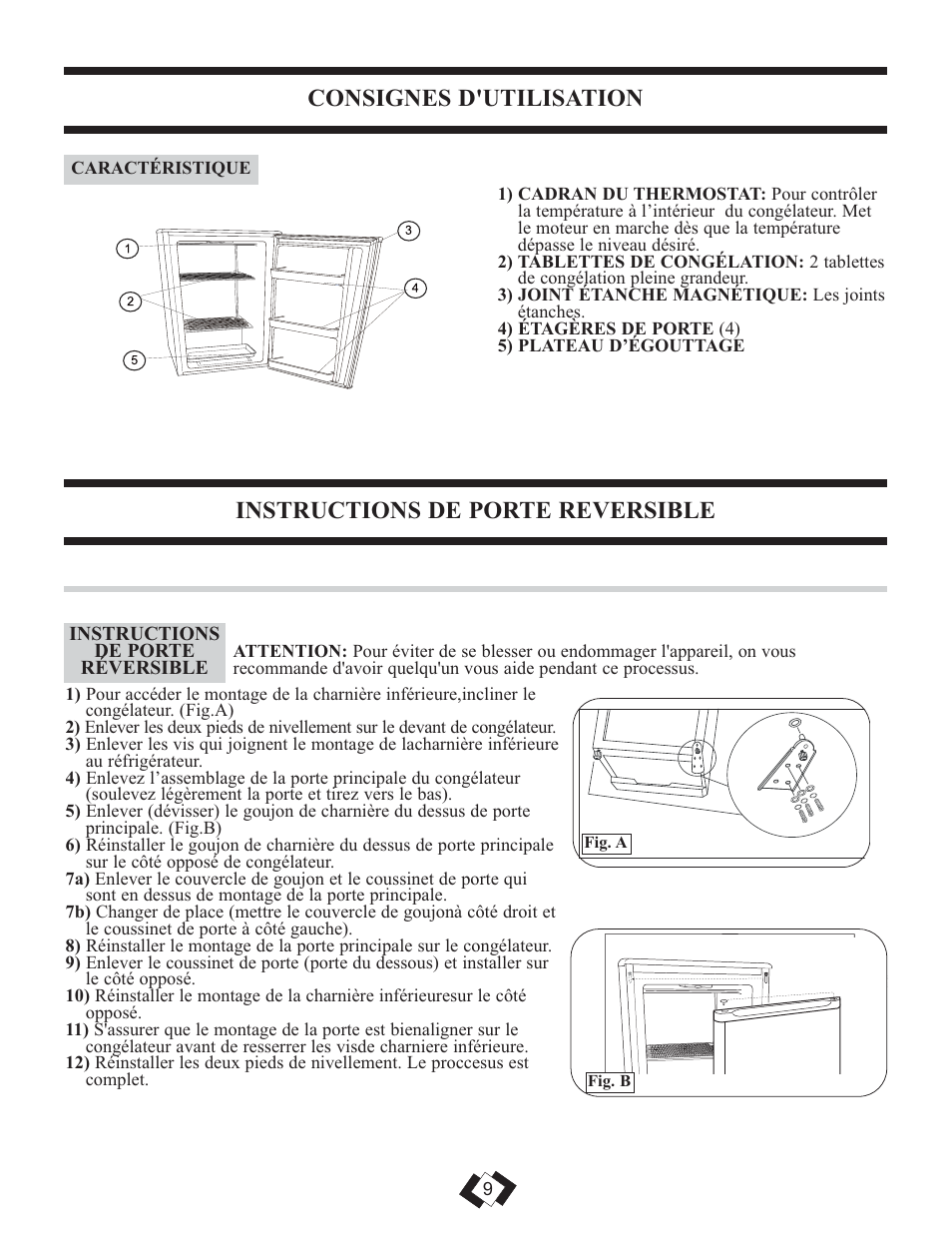 Consignes d'utilisation, Instructions de porte reversible | Danby DUFM043A1WDD User Manual | Page 11 / 21